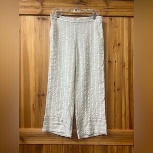 Loft Tan & White Linen Blend Wide Leg Pull On Cropped Pants Size S